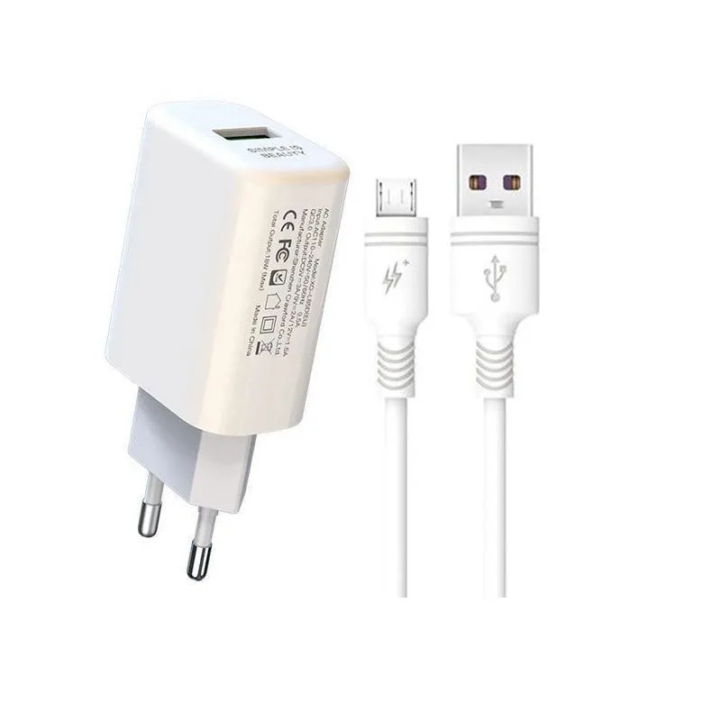 Зарядное устройство XO L85 (1USBх3A) QC3.0 White (XO-L85m-WH) + кабель microUSB