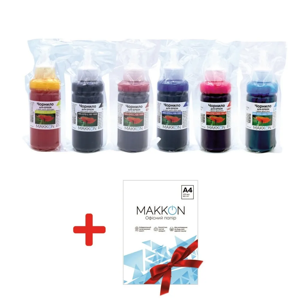 Чорнило Makkon Epson L100/L200/L300 6*100 ml + Paper (KIT-EPS-L800-100-PAPER)