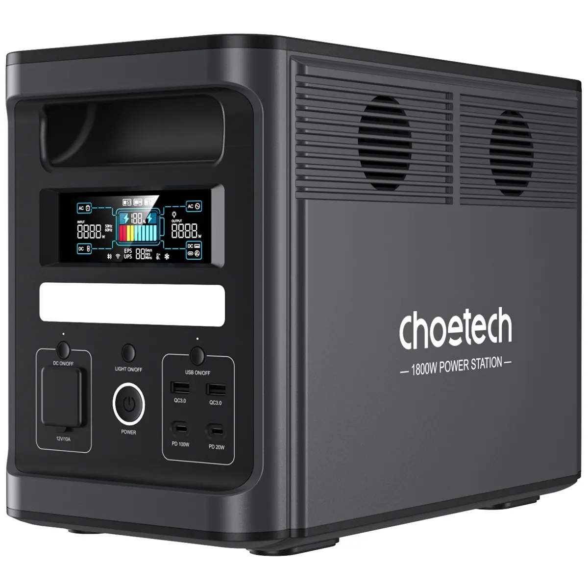 Зарядна станція Choetech 1800W 1536Wh AC, LiFePo4, MPPT, UPS, USB-C PD100W (BS065-EU-BK)