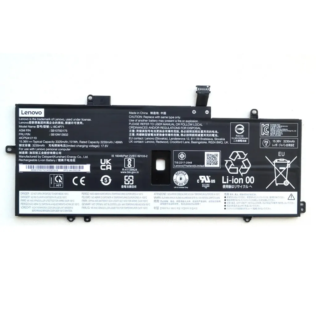 Аккумулятор для ноутбука Lenovo ThinkPad X1 Carbon (7th Gen) L18C4P71, 3325mAh (51Wh), 4cell, 15.36V, Li-ion (A47984)