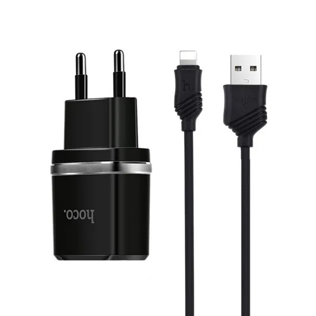 Зарядний пристрій Hoco C12 Smart 2.4A 2USB + Lightning Black (S23146)  