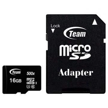 Карта пам'яті  Team micro SDHC 16Gb UHS-I Black (TUSDH16GCL10U03) + SD-adapter