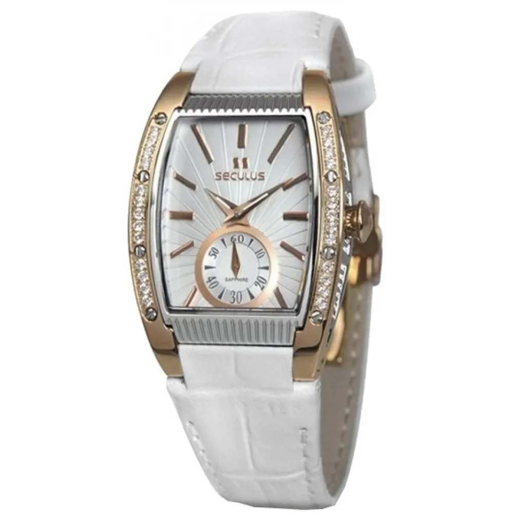  Seculus 1667.2.1069 white, pvd cz stones, white leather