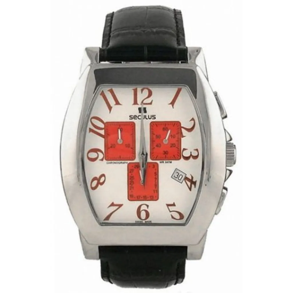  Seculus 4469.1.816 ss case, wht w/red eyes dial, blk strap