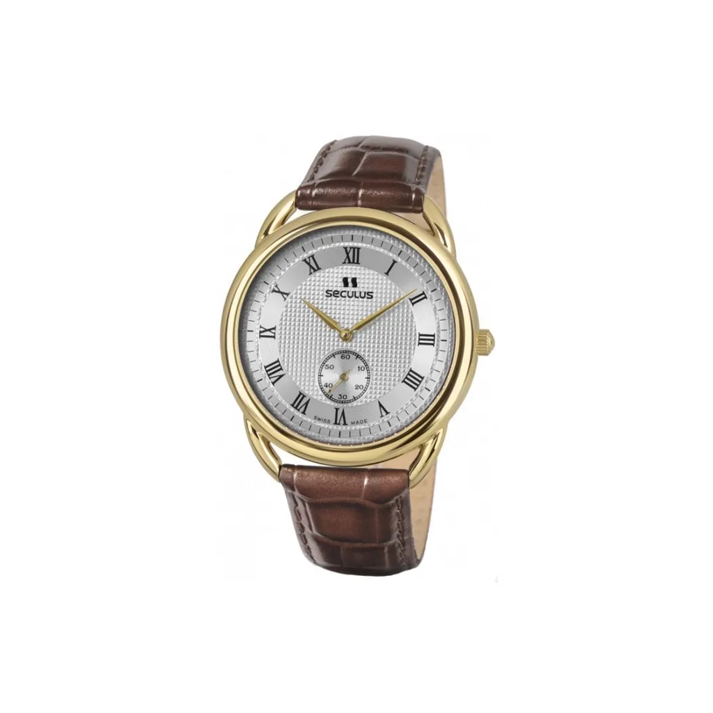  Seculus 4483.2.1069 pvd-y, white dial, brown leather