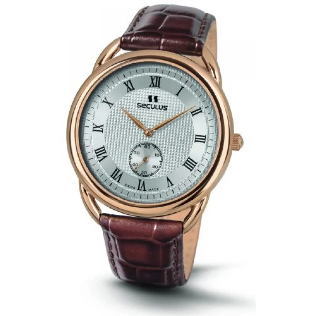  Seculus 4483.2.1069 pvd-r case, white dial, brown leather