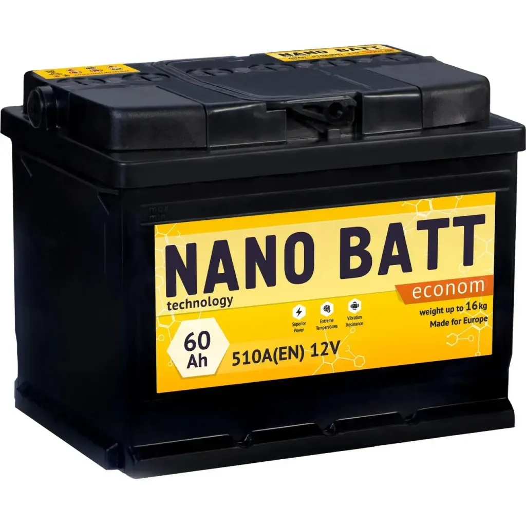 Акумулятор автомобільний NANO BATT Econom 60A +прав (0) 510А