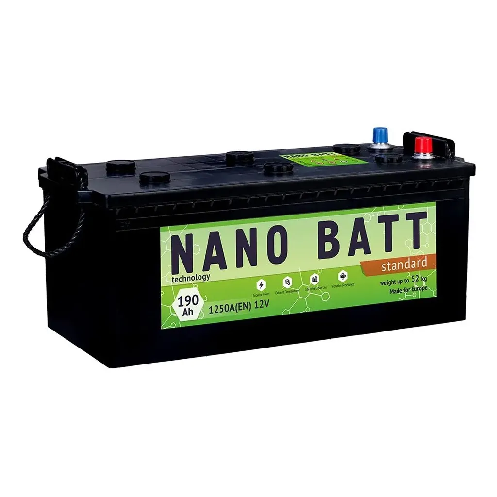 Акумулятор автомобільний NANO BATT Standart 190A (євробанка) 1250А