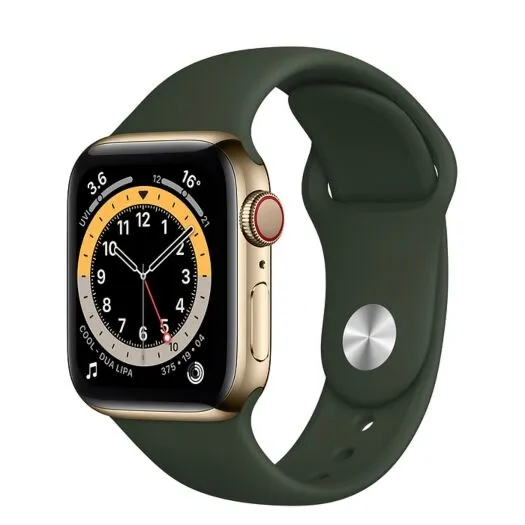 Смарт-годинник Apple Watch Series 6 GPS + Cellular 44mm Gold Stainless Steel Case with Cyprus Green Sport Band (M07N3/M09F3)