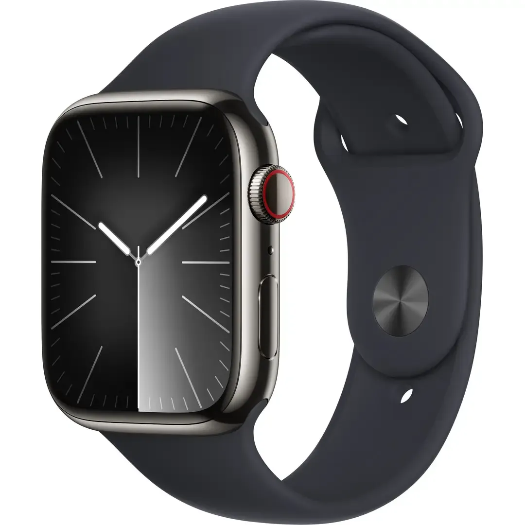 Смарт-часы Apple Watch Series 9 GPS + Cellular 45mm Graphite Stainless Steel Case with Midnight Sport Band - S/M (MRMV3)