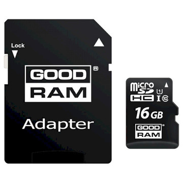 Карта памяти GoodRAM Secure Digital Micro 16Gb (class 10 UHS I) Retail 10 + adapter
