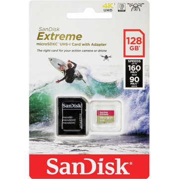 Карта памяти SanDisk 128GB UHS-I Class 10 Extreme A2 R160/W90MB/s + SD-adapter (SDSQXA1-128G-GN6AA)
