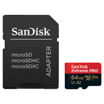 Карта памяти SanDisk 64GB UHS-I/U3 Class 10 Extreme Pro A1 R170MB/s + SD-адаптер (SDSQXCY-064G-GN6MA)