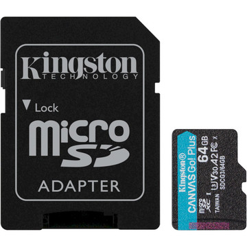 Карта пам'яті  Kingston MicroSDXC 64GB Canvas Go! Plus Class 10 UHS-I U3 V30 A2 + SD-адаптер (SDCG3/64GB)