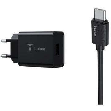 Зарядний пристрій T-PHOX Mini 12W 2.4A + Type-C cable 1.2m (Black) (Mini(B)+Type-C)